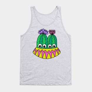 Cute Cactus Design #299: Pretty Potted Cactus With Flowers Tank Top